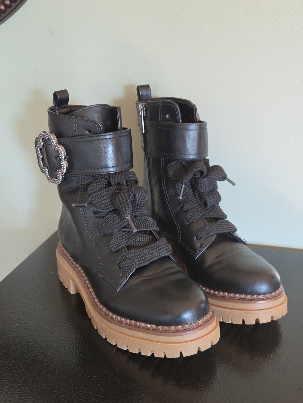 Sam & Libby Lace-Up Ankle Boots with Decorative Buckle Sz 6